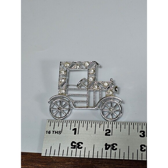 Vintage Emmons Car Brooch SIGNED Silver Tone Classic Model T Auto Rhinestones - Picture 5 of 5